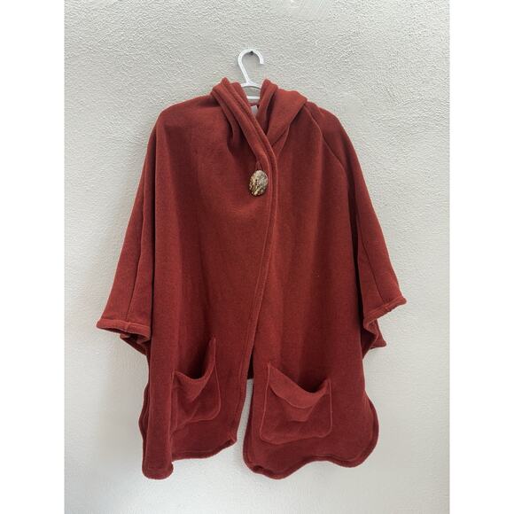 Janska Womens Poncho One Size Red Single Button Up Polartec Fleece Hooded Cape - Picture 1 of 14